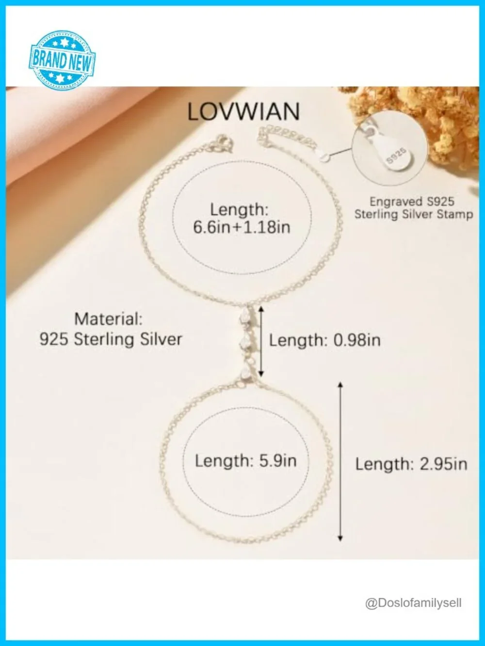 925 Sterling Silver Hand Chain Bracelet 14k Gold Plated Teardrop CZ Ring